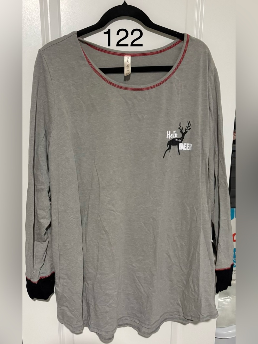Lane Bryant Grey Long-Sleeve Pajama Top with Red Trim